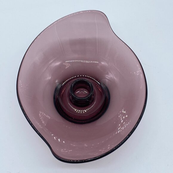 Vintage Viking Epic Amethyst Glass Candle Holder Dish Purple Abstract Form MCM - Picture 6 of 10
